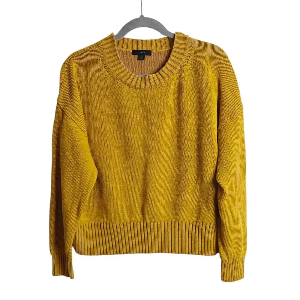 J. Crew Linen Cotton Blend Yellow Mustard Ribbed Crewneck Sweater L